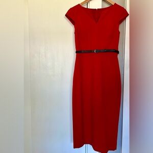 ANTONIO MELANI Red Midi Dress with Black Belt- Sz 0